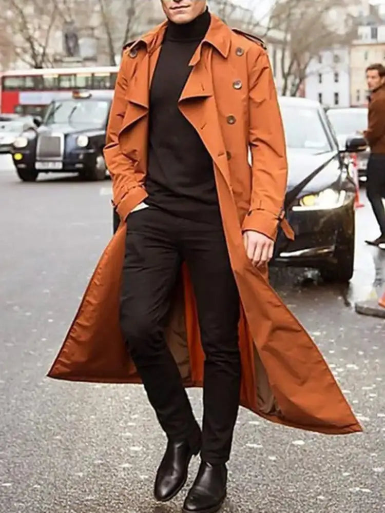 Men’s Long Sleeve Longline Trench Coat