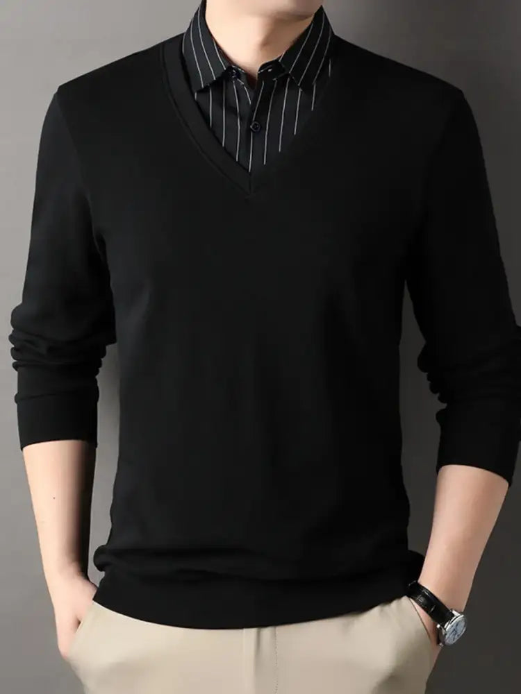 Men’s Long Sleeve Striped Collar Polo