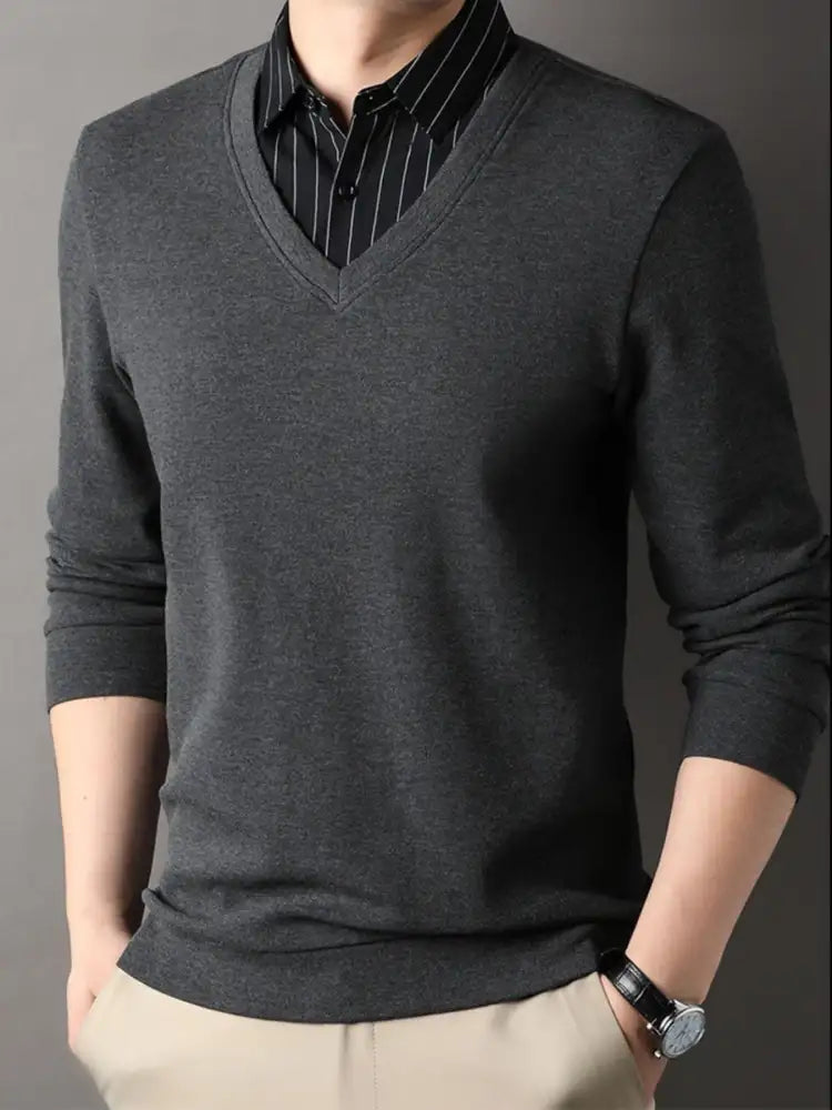 Men’s Long Sleeve Striped Collar Polo