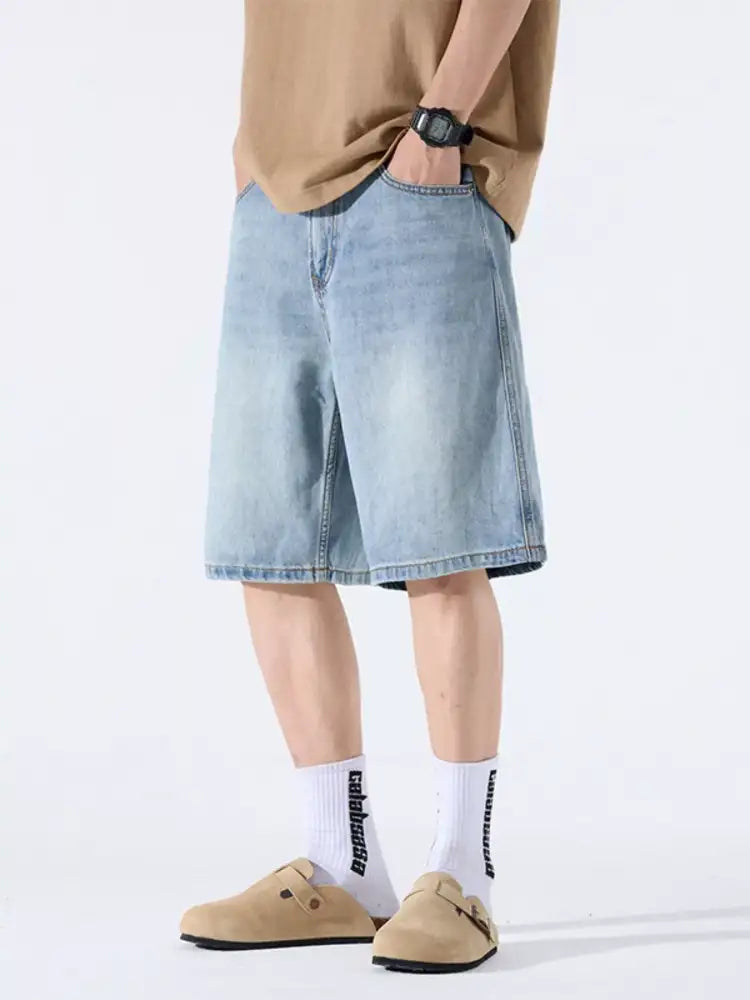 Men’s Loose Fit Wash Denim Shorts