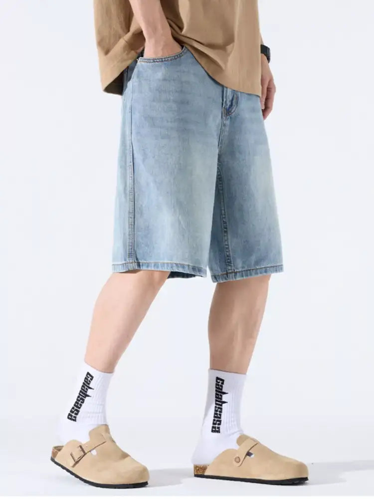Men’s Loose Fit Wash Denim Shorts