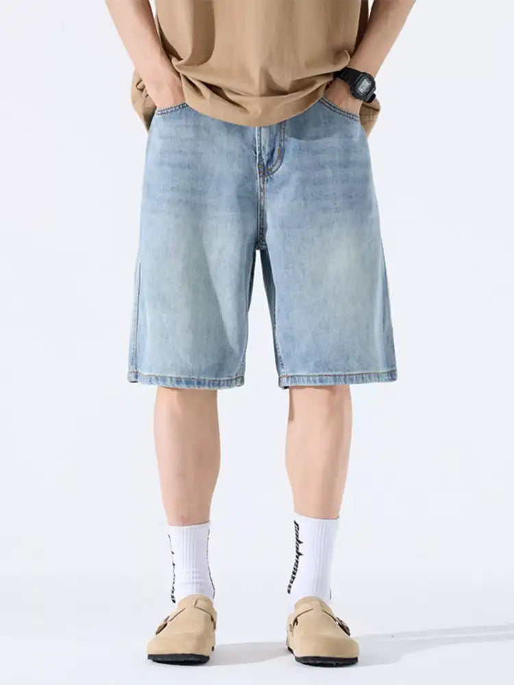 Men’s Loose Fit Wash Denim Shorts