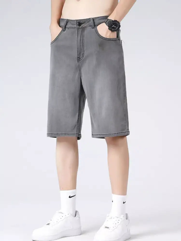 Men’s Loose Fit Washed Denim Shorts