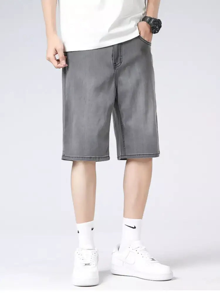 Men’s Loose Fit Washed Denim Shorts