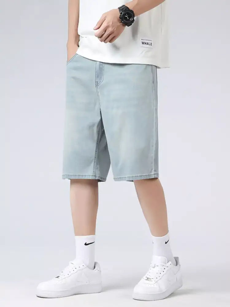 Men’s Loose Fit Washed Denim Shorts