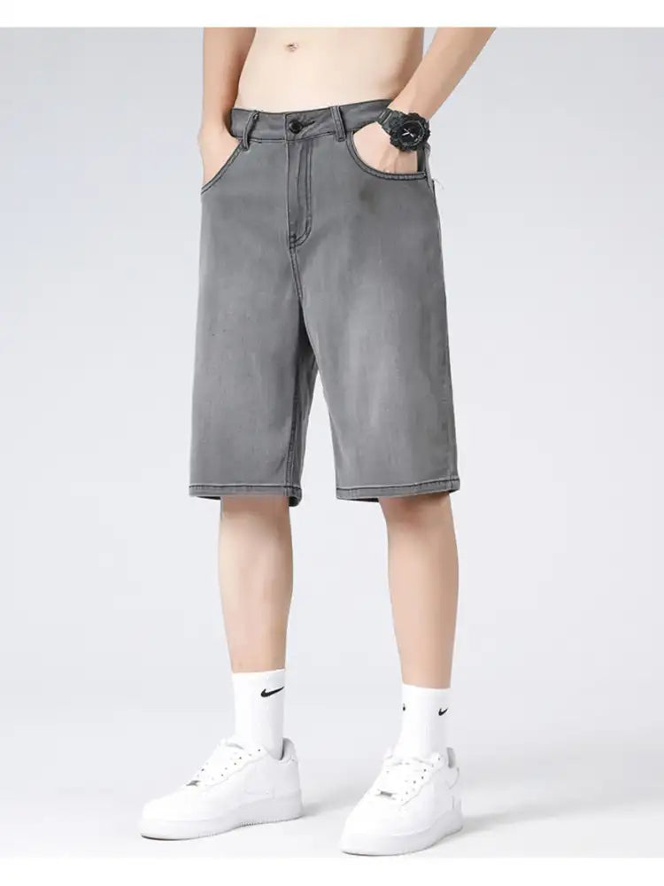 Men’s Loose Fit Washed Denim Shorts