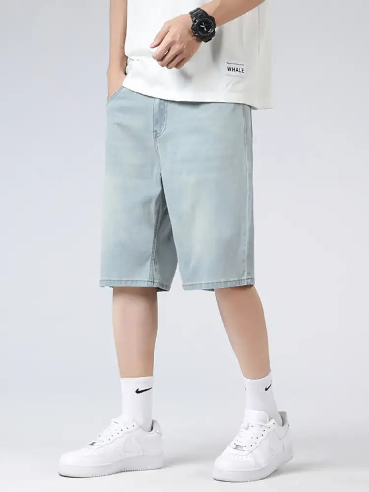 Men’s Loose Fit Washed Denim Shorts