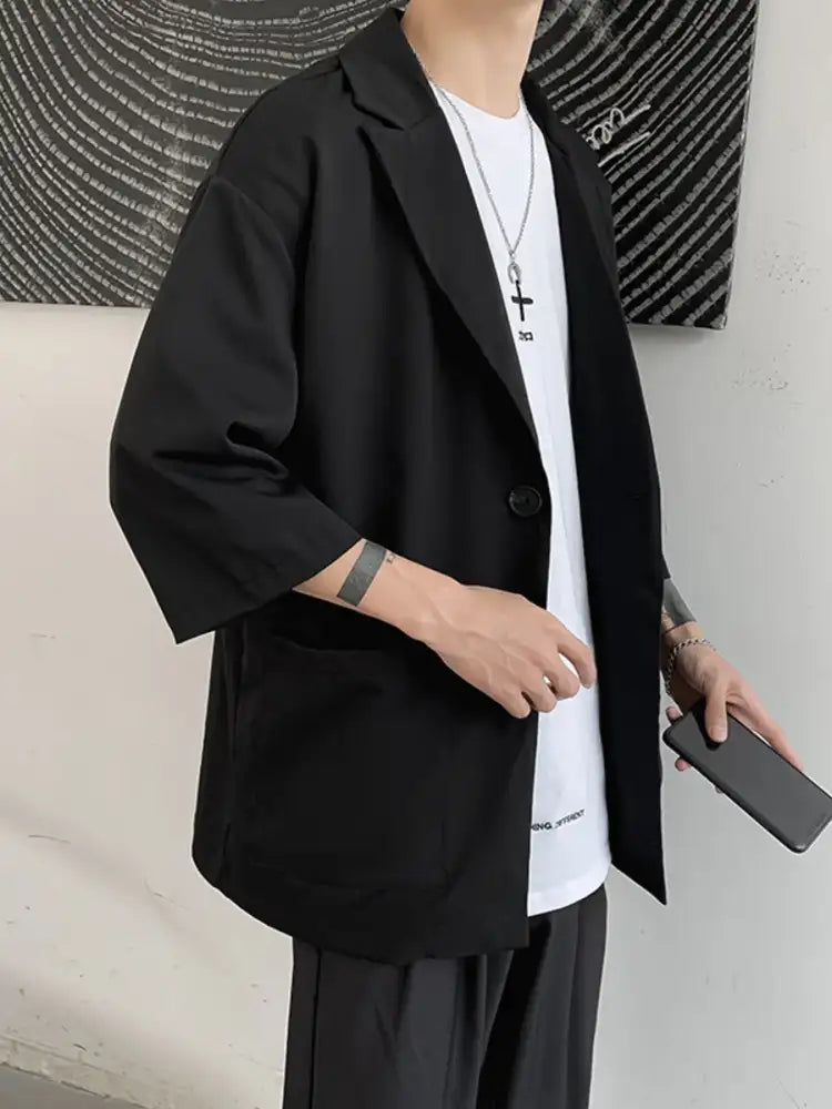 Men’s One Button Long Sleeve Blazer