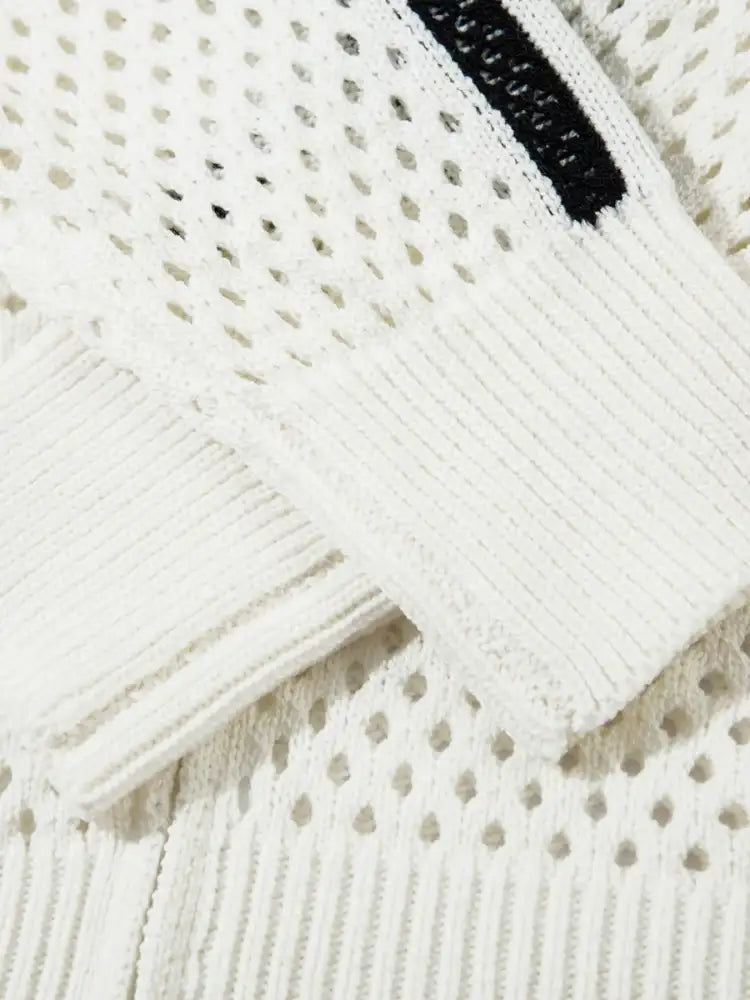 Men’s Openwork Contrast Stripe Zip Up Long Sleeve Jacket