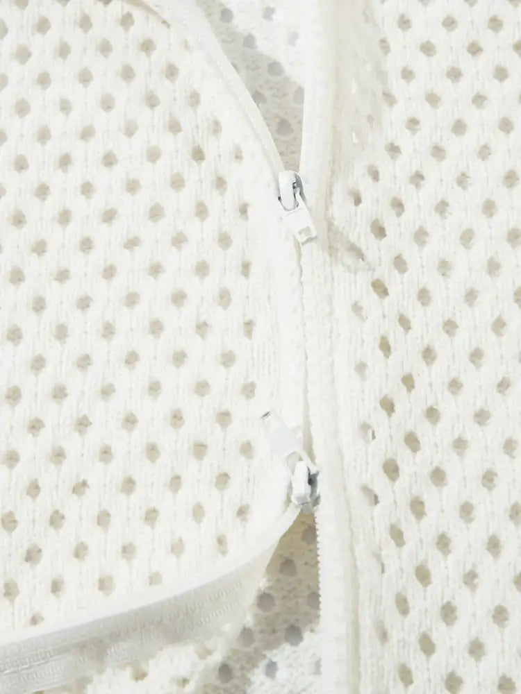 Men’s Openwork Contrast Stripe Zip Up Long Sleeve Jacket