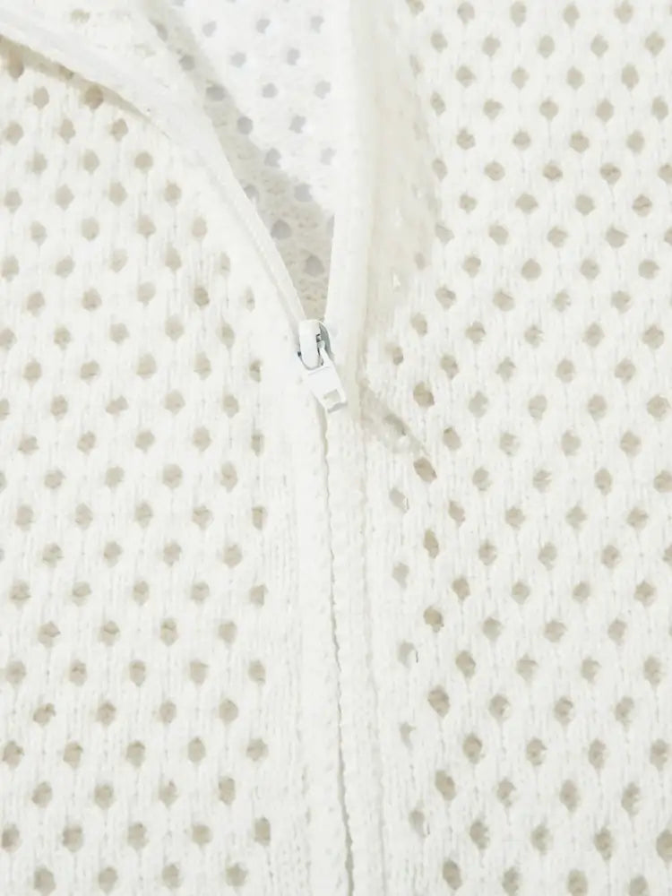 Men’s Openwork Contrast Stripe Zip Up Long Sleeve Jacket