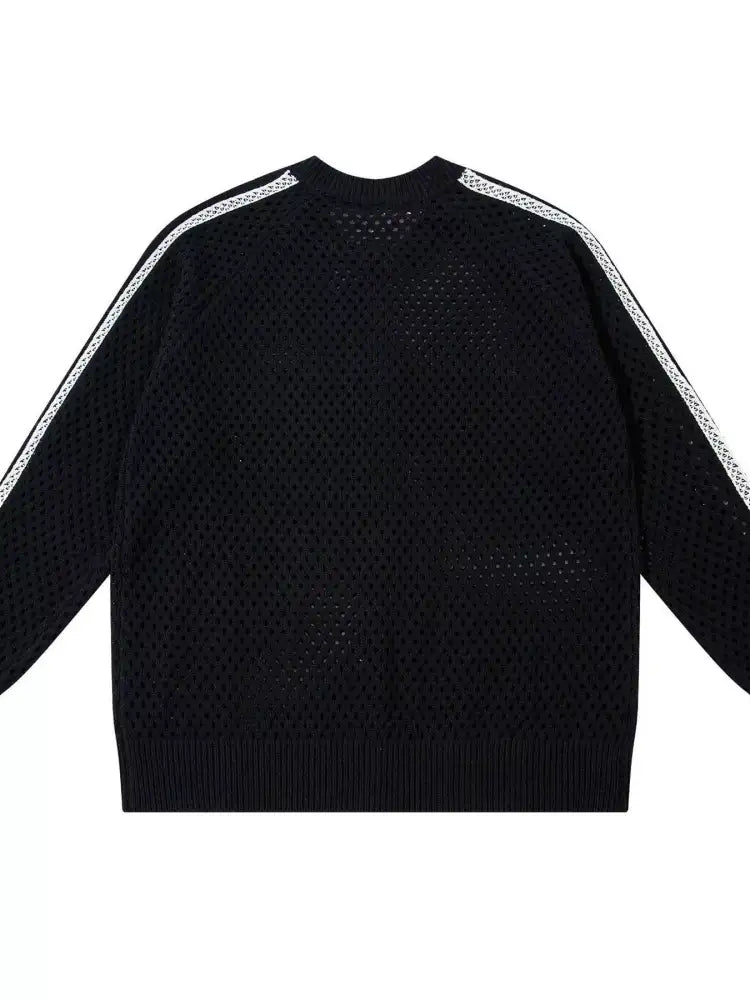 Men’s Openwork Contrast Stripe Zip Up Long Sleeve Jacket