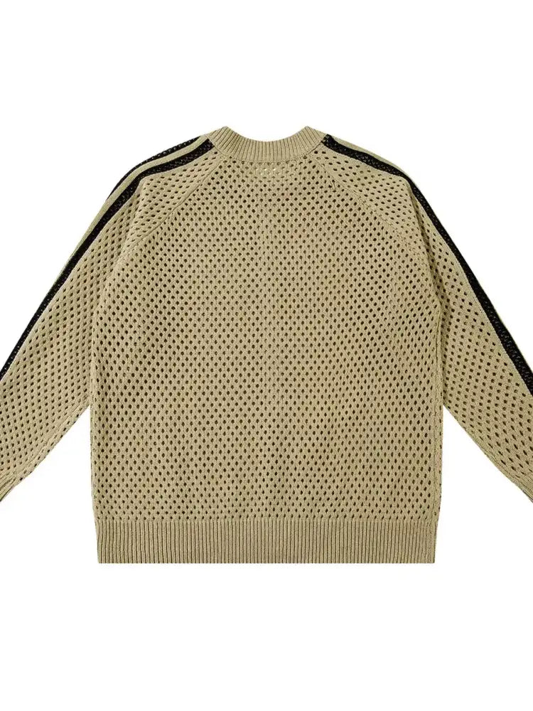 Men’s Openwork Contrast Stripe Zip Up Long Sleeve Jacket