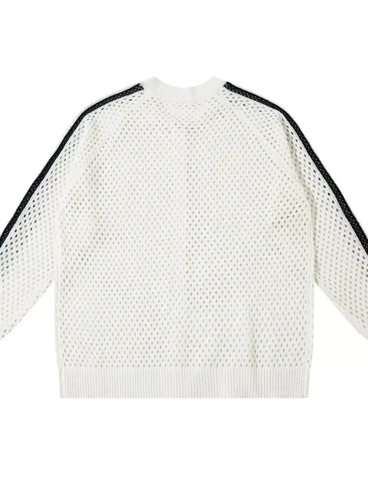 Men’s Openwork Contrast Stripe Zip Up Long Sleeve Jacket