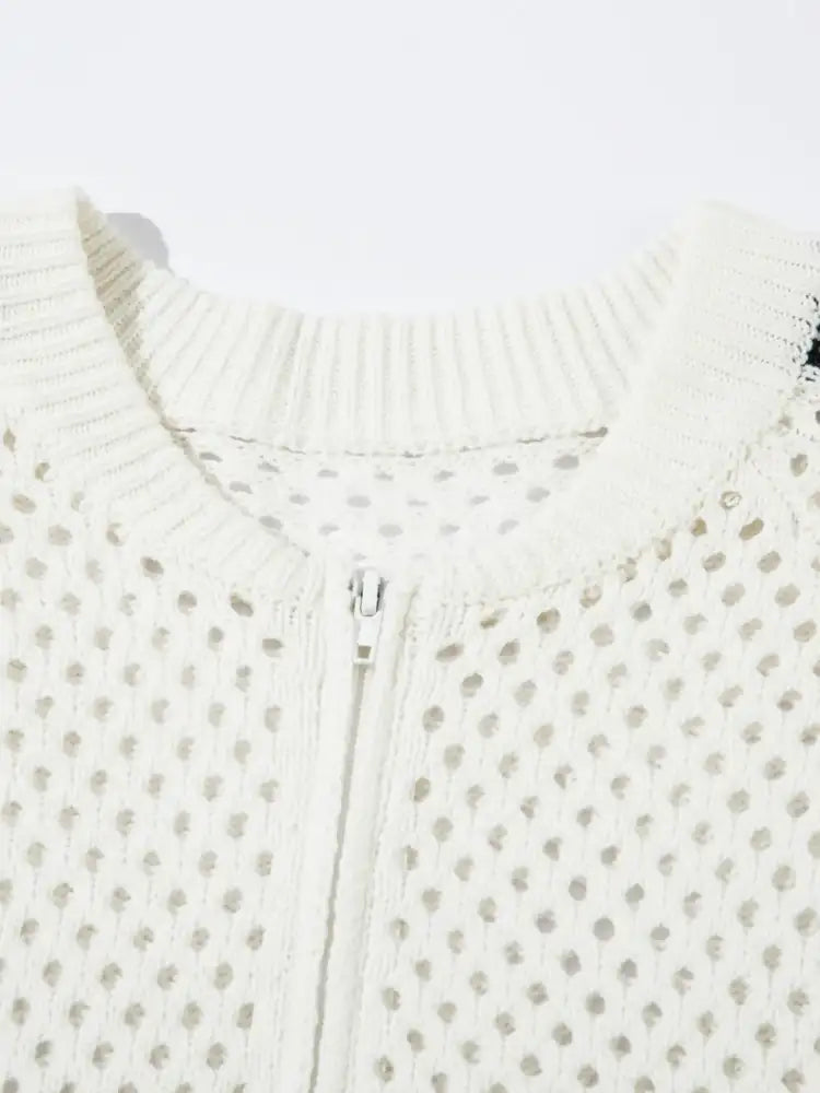 Men’s Openwork Contrast Stripe Zip Up Long Sleeve Jacket