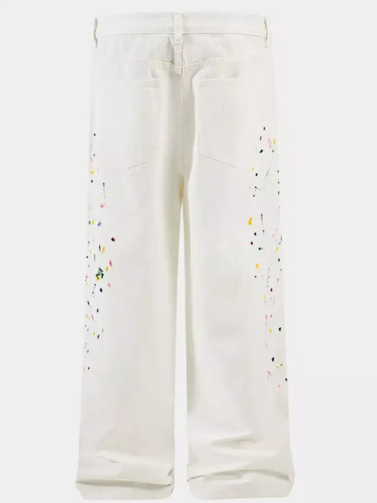 Men’s Paint Splatter Artistic Wide Leg Jeans