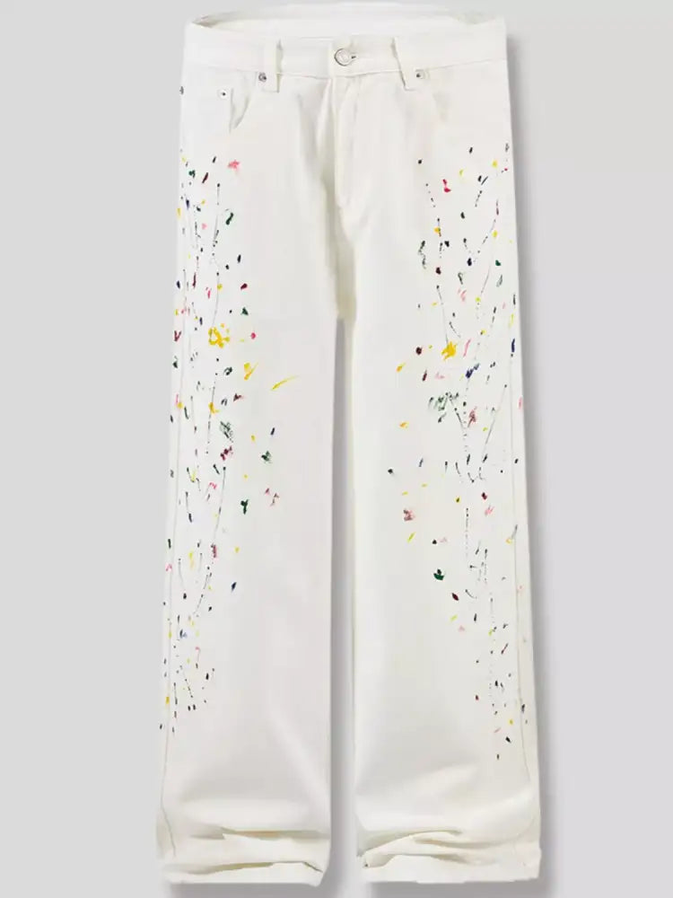 Men’s Paint Splatter Artistic Wide Leg Jeans