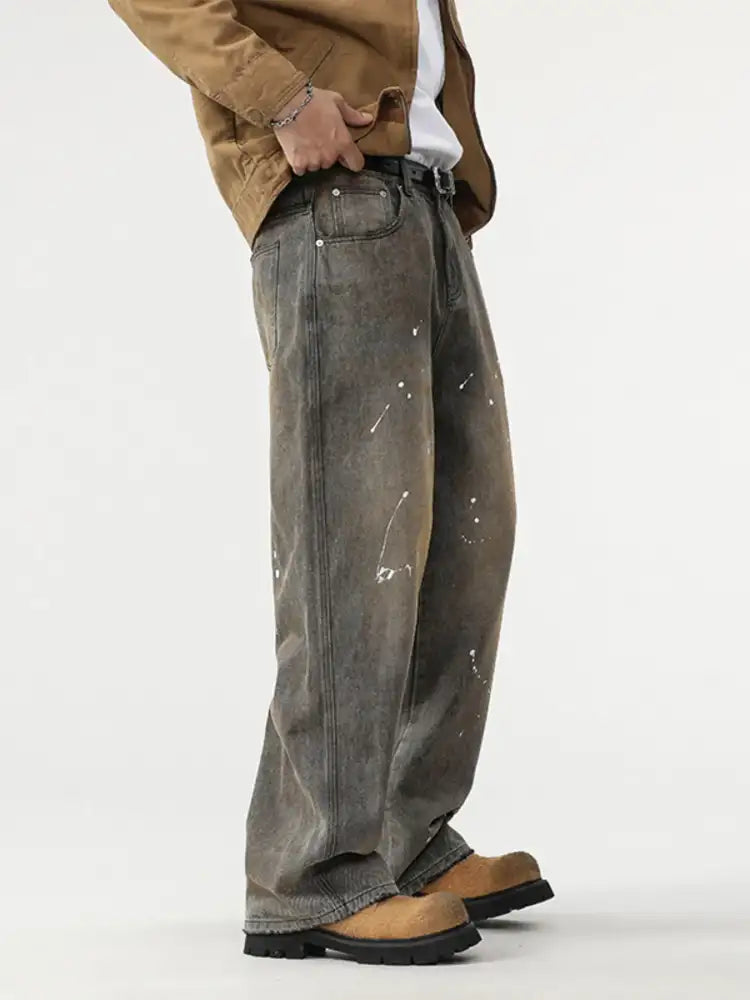 Men’s Paint Splatter Wide Leg Jeans