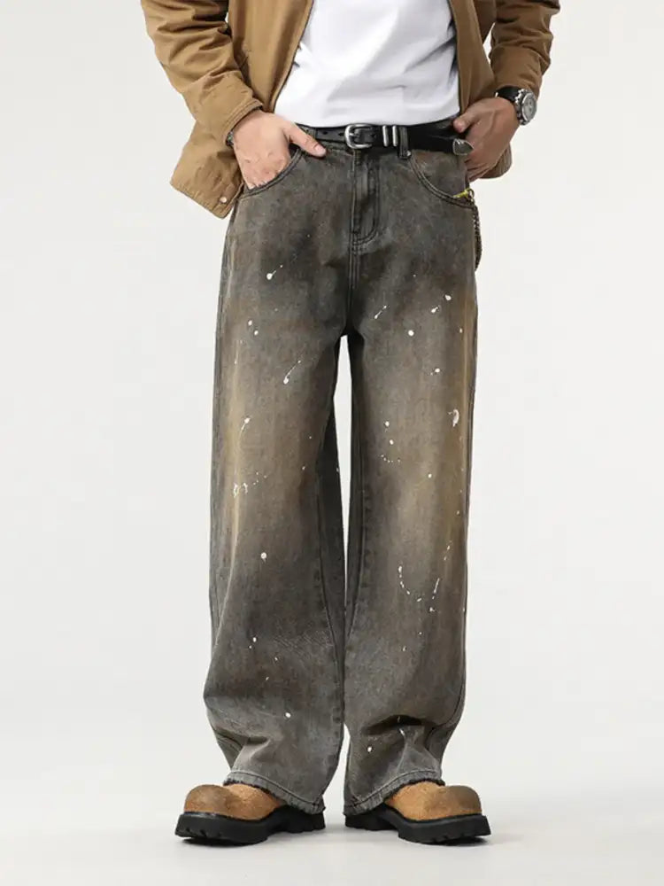 Men’s Paint Splatter Wide Leg Jeans