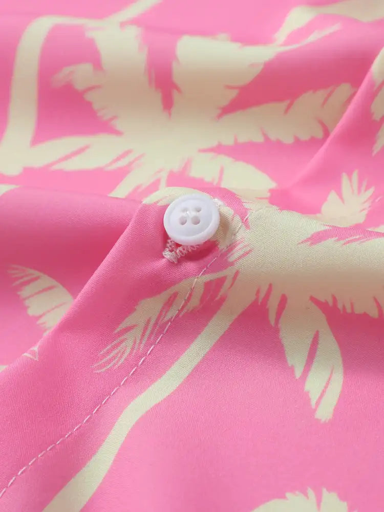 Men’s Palm Tree Print Top and Shorts Summer Set - pink white palm tree print