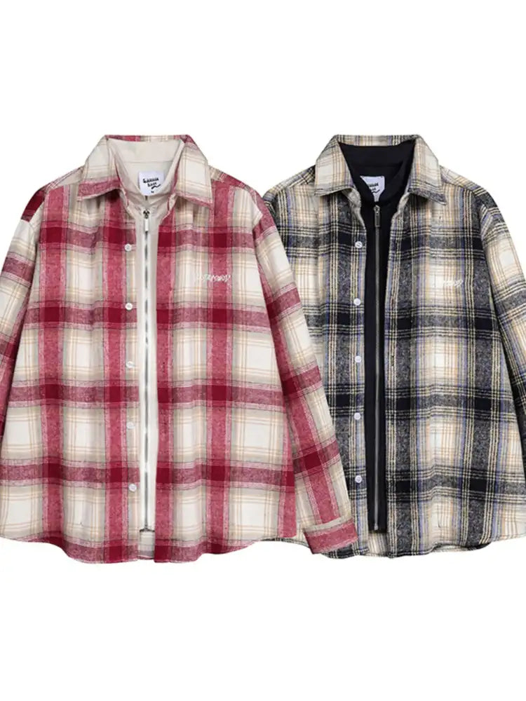 Men’s Plaid Button Up Long Sleeve Jacket