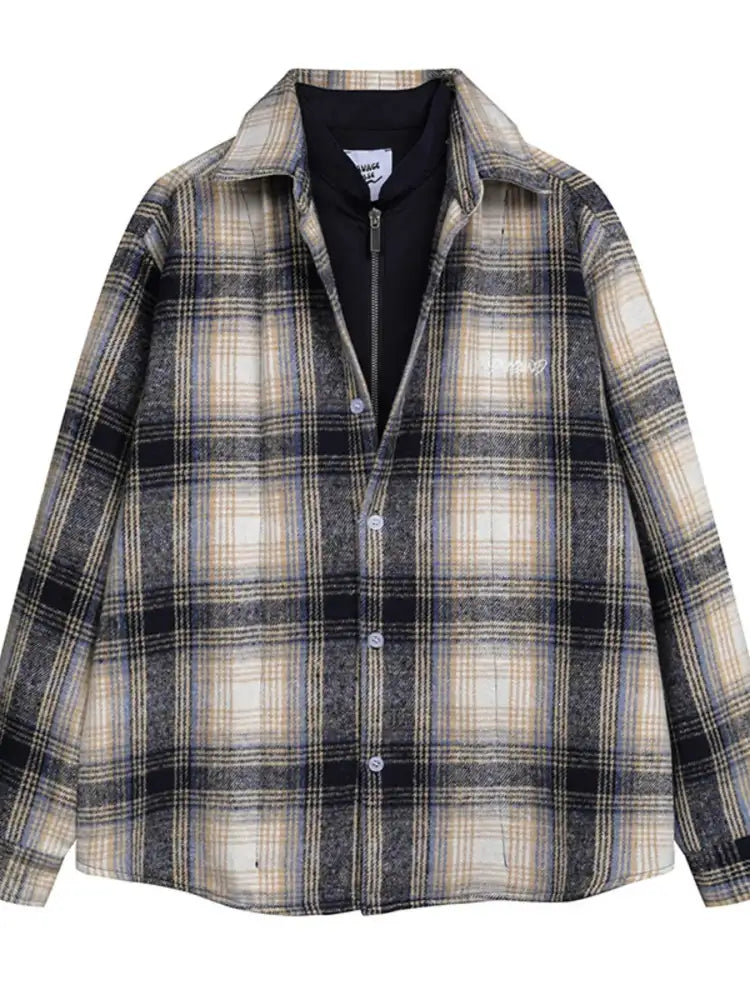 Men’s Plaid Button Up Long Sleeve Jacket