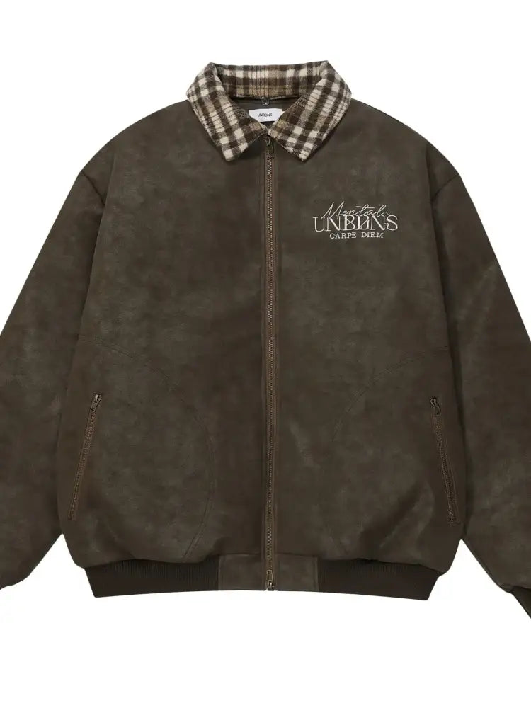 Men’s Plaid Collar Detail Zip Up Jacket