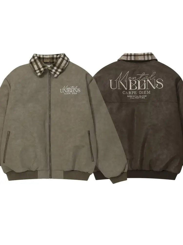 Men’s Plaid Collar Detail Zip Up Jacket