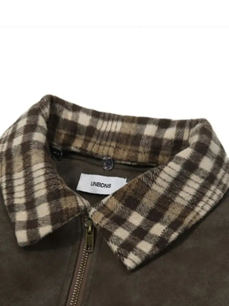 Men’s Plaid Collar Detail Zip Up Jacket