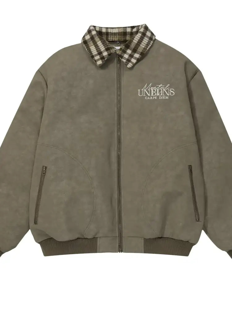 Men’s Plaid Collar Detail Zip Up Jacket