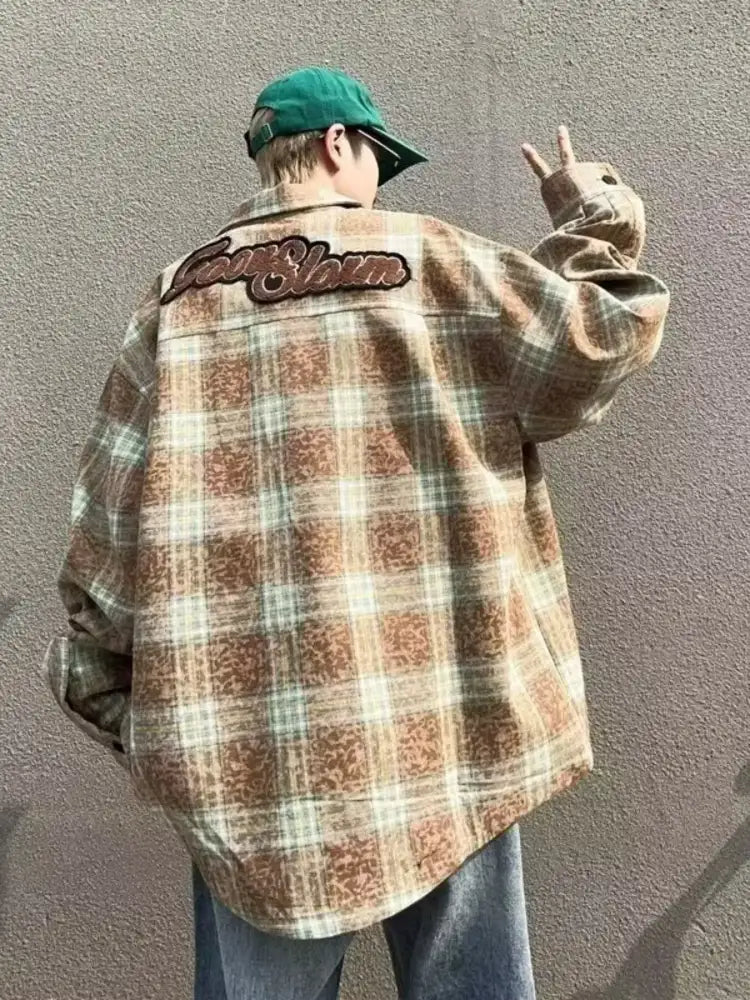 Men’s Plaid Zip Up Long Sleeve Jacket