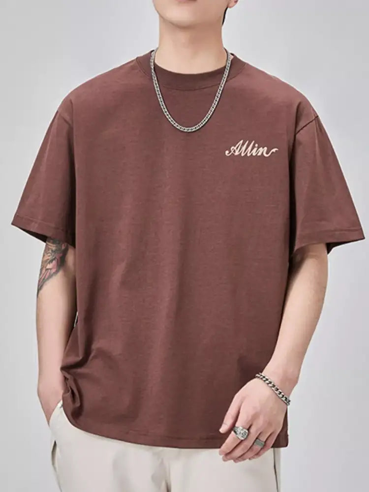 Men’s Plus Size Basic Style Round Neck T-Shirt - brown oversized t-shirt text chain
