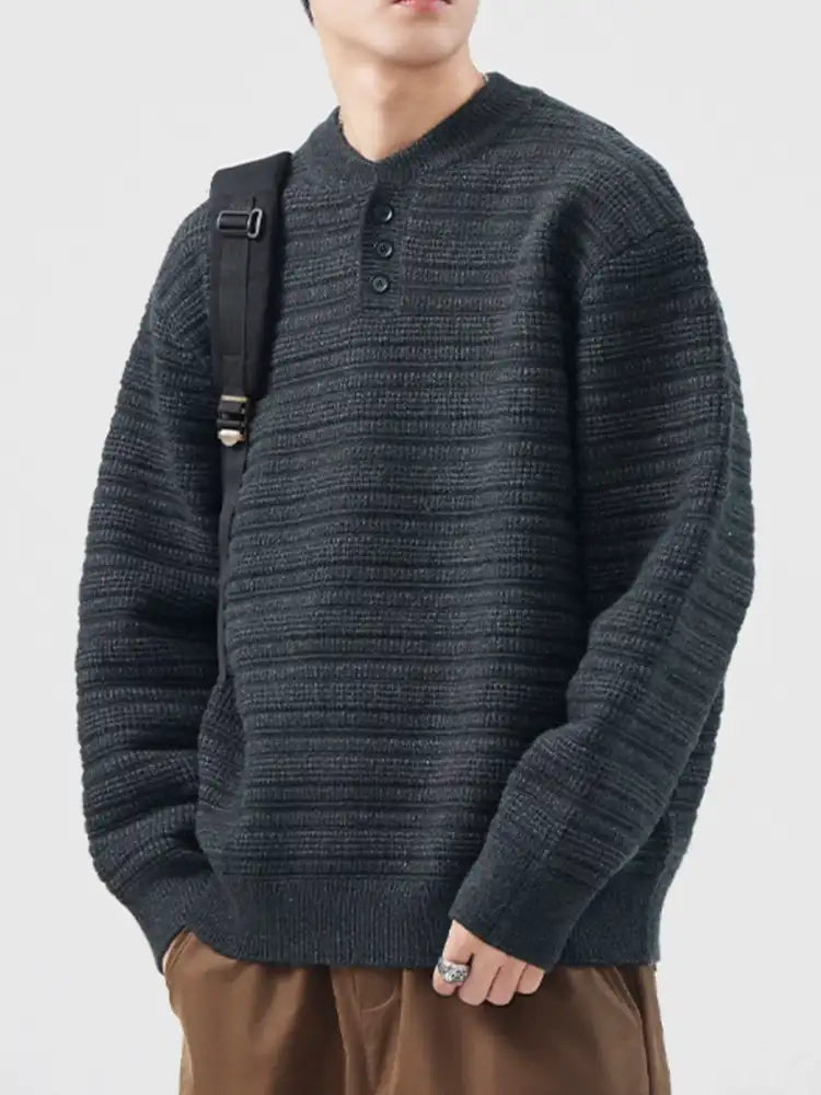 Men’s Plus Size Button Detail Long Sleeve Sweater