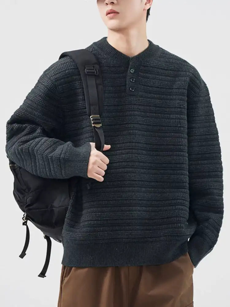 Men’s Plus Size Button Detail Long Sleeve Sweater