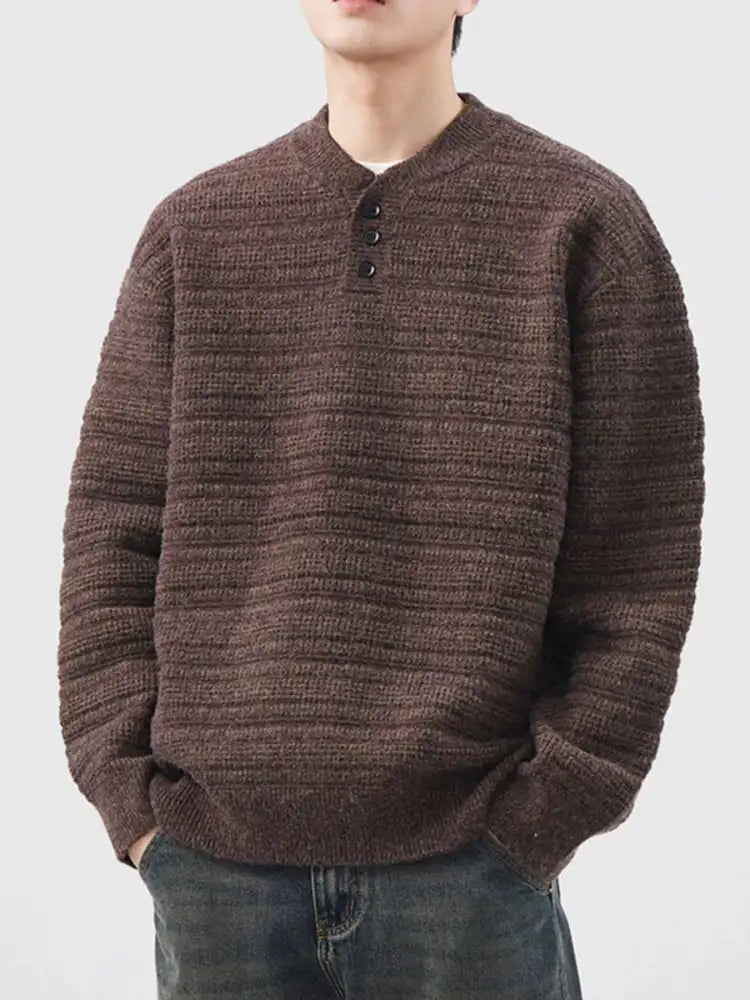 Men’s Plus Size Button Detail Long Sleeve Sweater