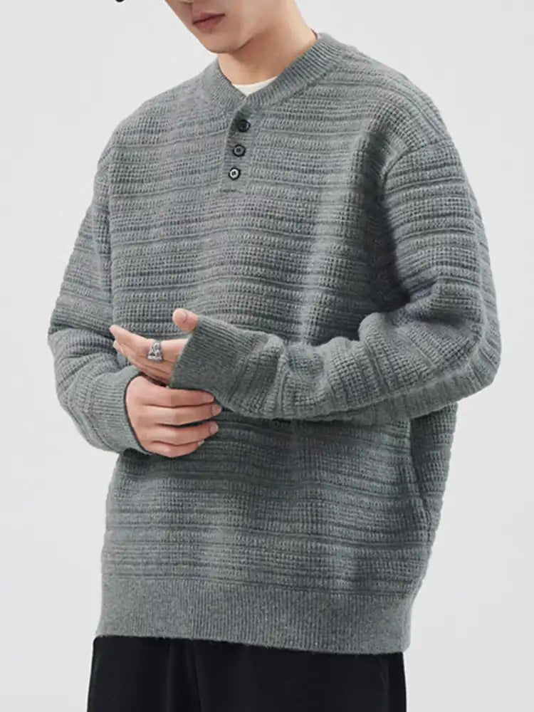 Men’s Plus Size Button Detail Long Sleeve Sweater