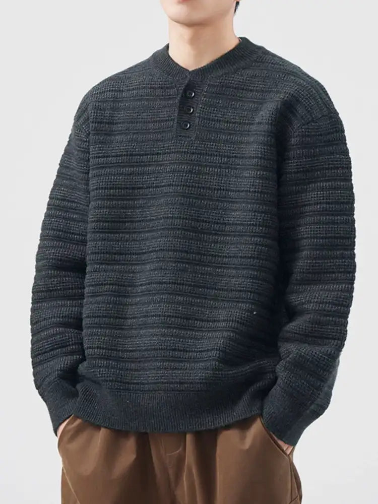 Men’s Plus Size Button Detail Long Sleeve Sweater
