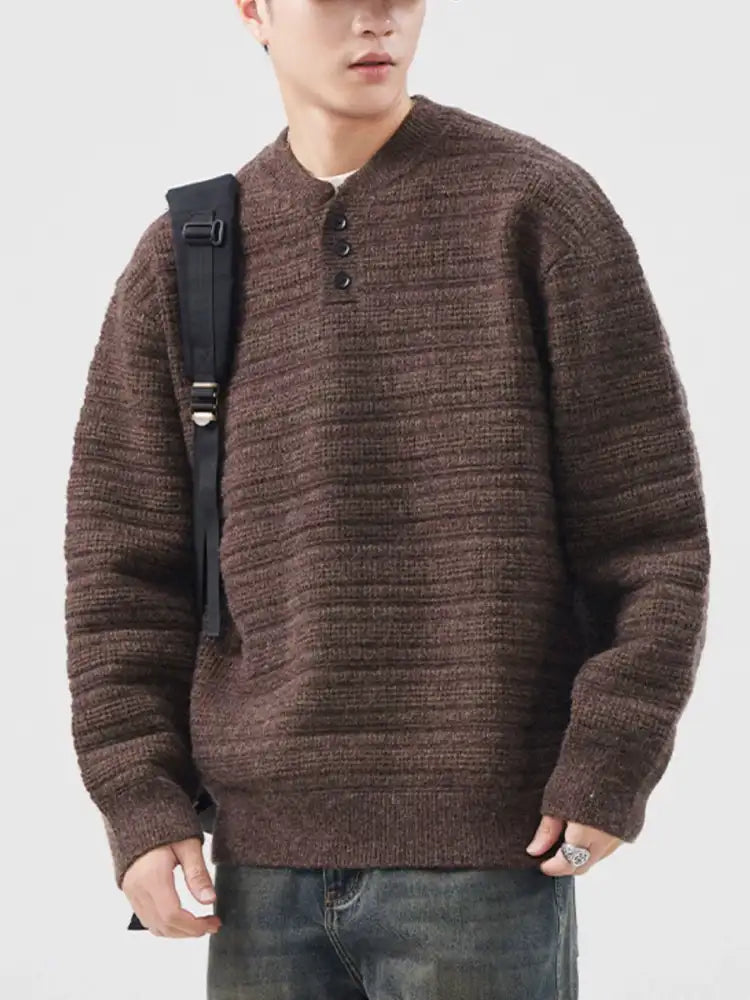 Men’s Plus Size Button Detail Long Sleeve Sweater