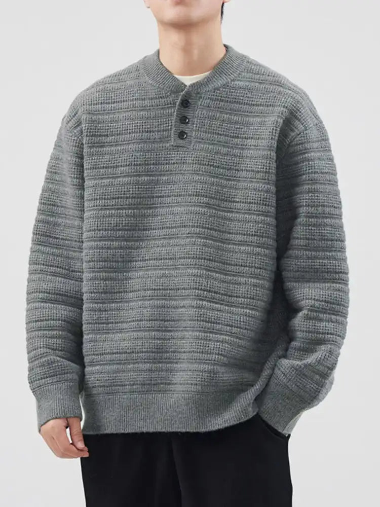 Men’s Plus Size Button Detail Long Sleeve Sweater