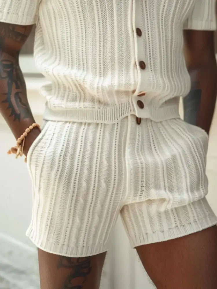 Men’s Plus Size Button Down Short Sleeve Top and Shorts Set