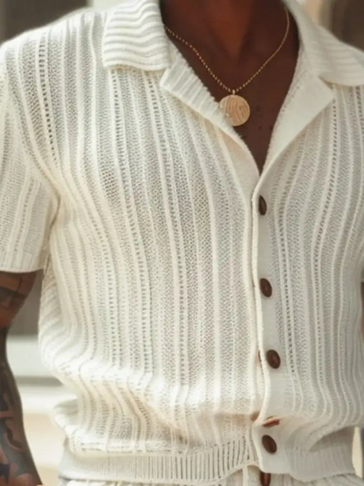 Men’s Plus Size Button Down Short Sleeve Top and Shorts Set