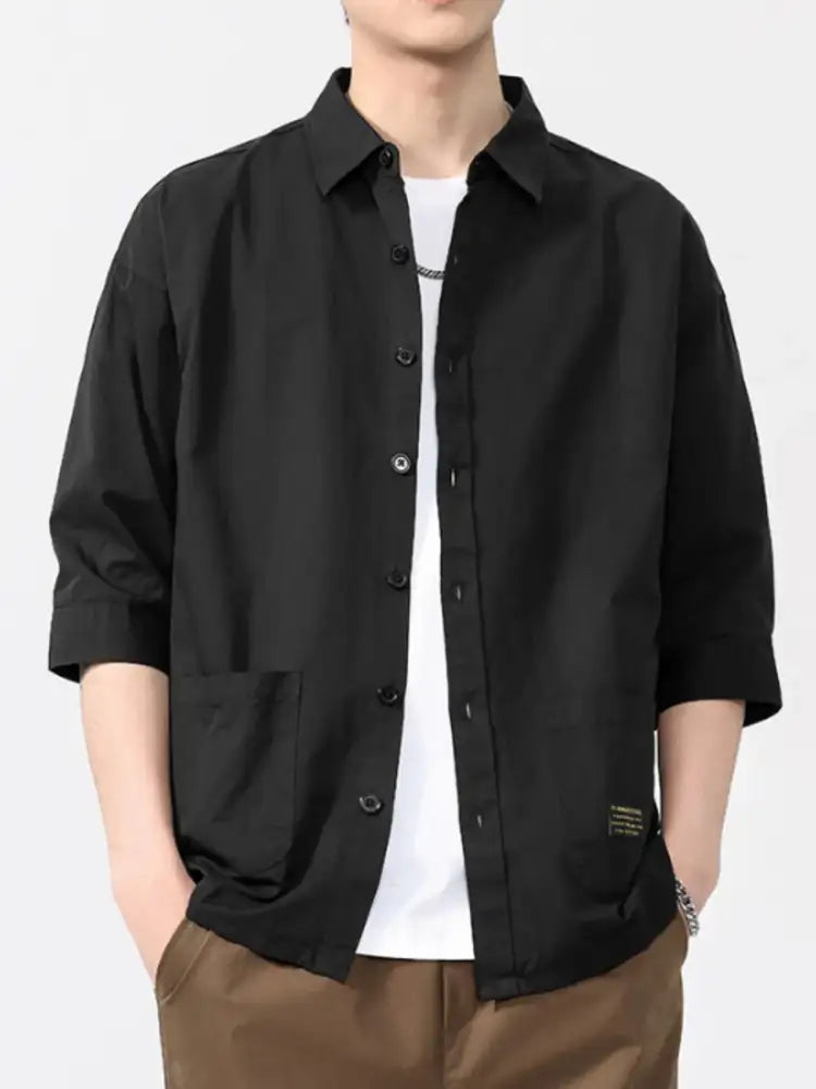 Men’s Plus Size Button Up 3/4 Sleeve Shirt