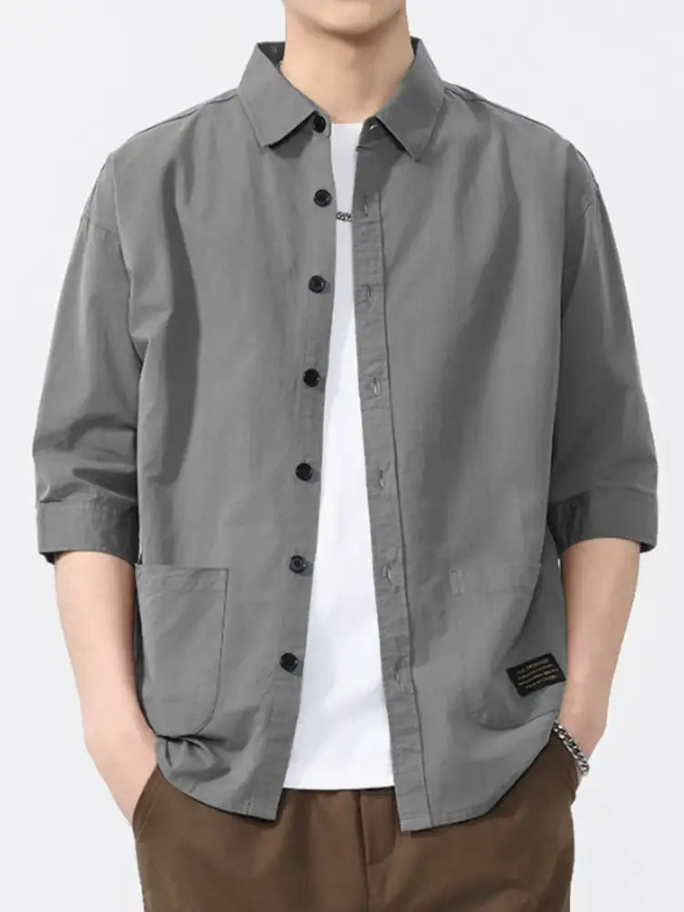 Men’s Plus Size Button Up 3/4 Sleeve Shirt