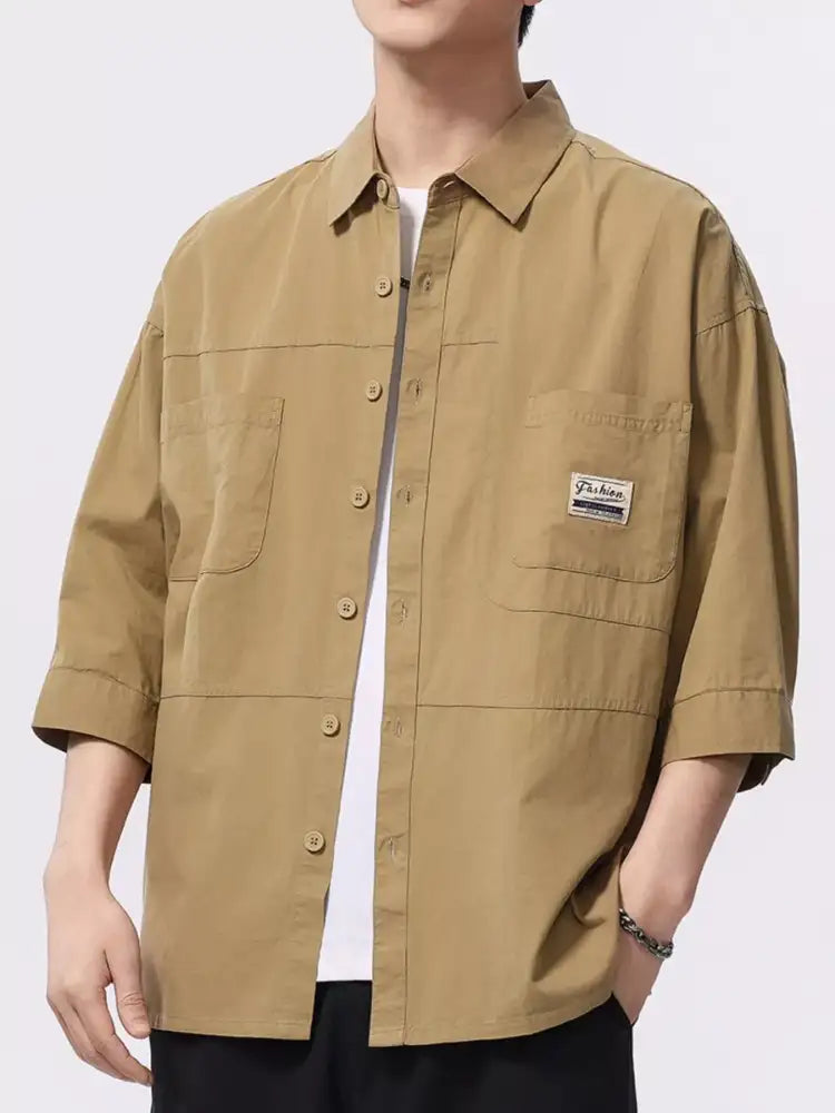 Men’s Plus Size Button Up 3/4 Sleeve Shirt