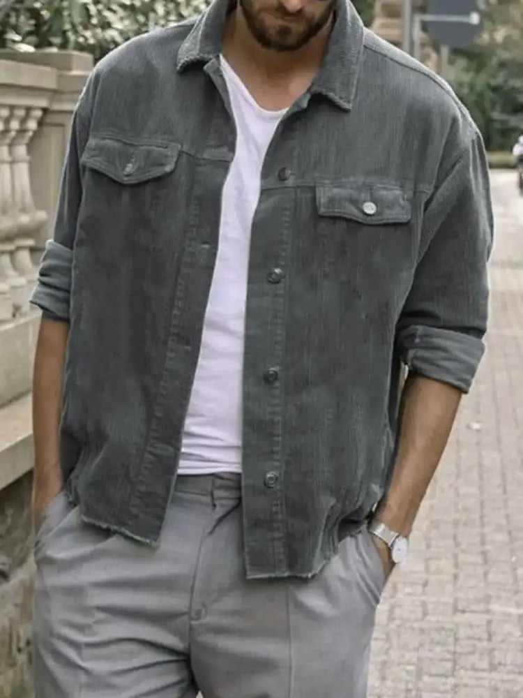 Men’s Plus Size Button Up Corduroy Shacket