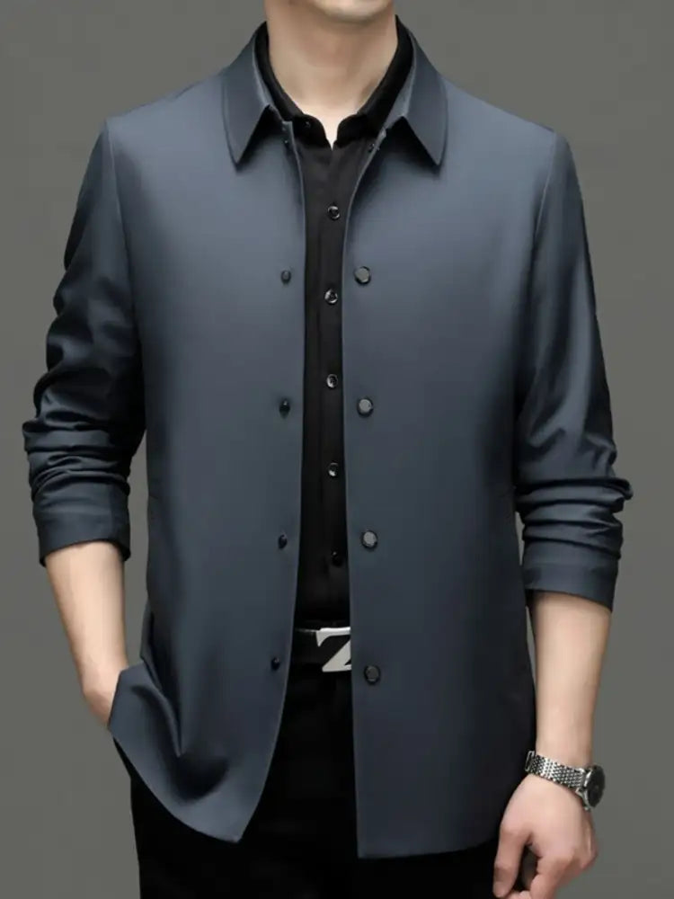 Men’s Plus Size Button Up Long Sleeve Jacket