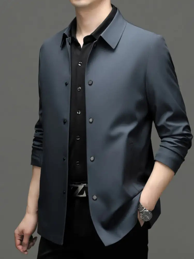 Men’s Plus Size Button Up Long Sleeve Jacket