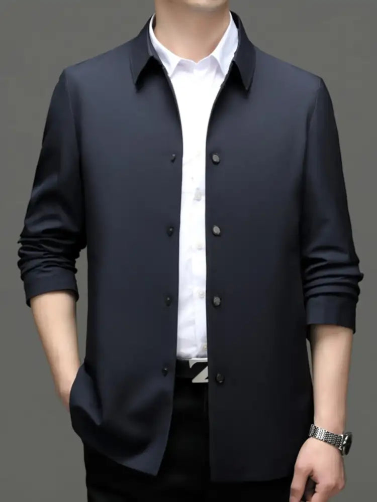 Men’s Plus Size Button Up Long Sleeve Jacket