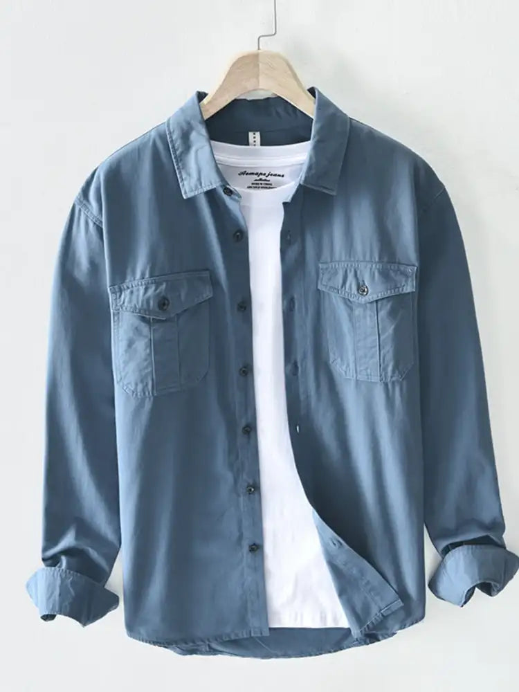 Men’s Plus Size Button-Up Shirt with Chest Pockets