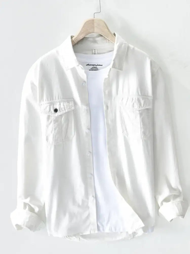 Men’s Plus Size Button-Up Shirt with Chest Pockets